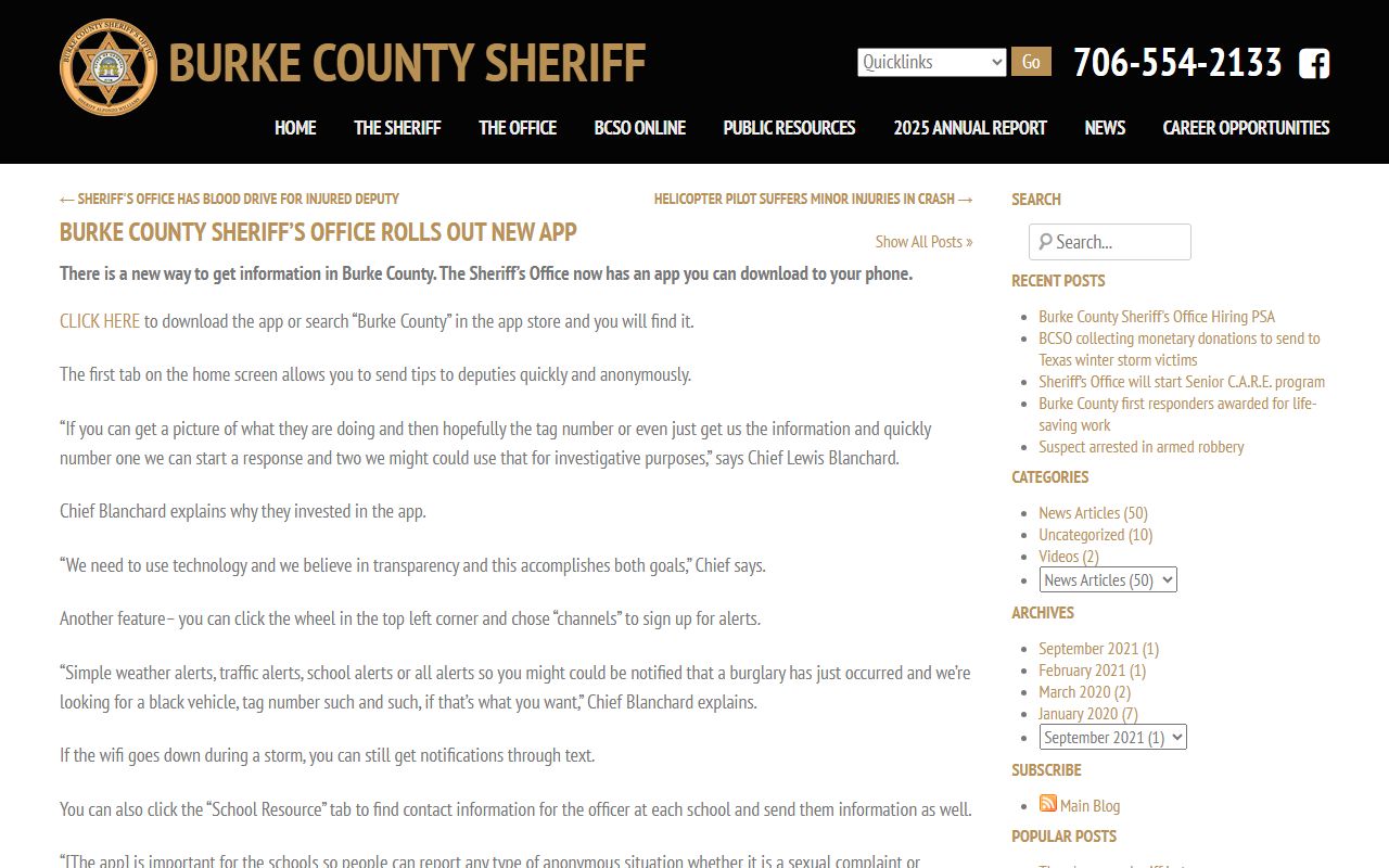 Burke County arrest records and Sheriff's Office app notice