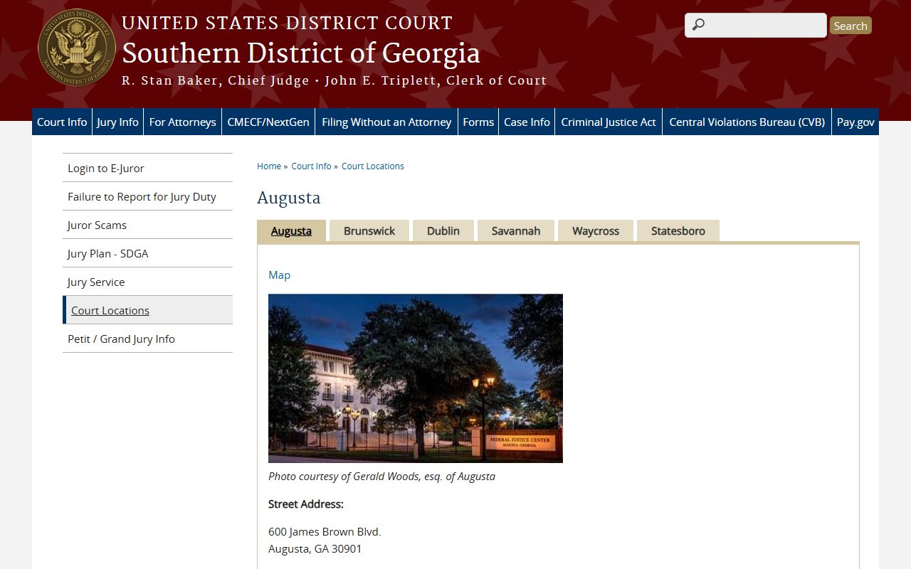 Burke County federal court access at Southern District Augusta courthouse