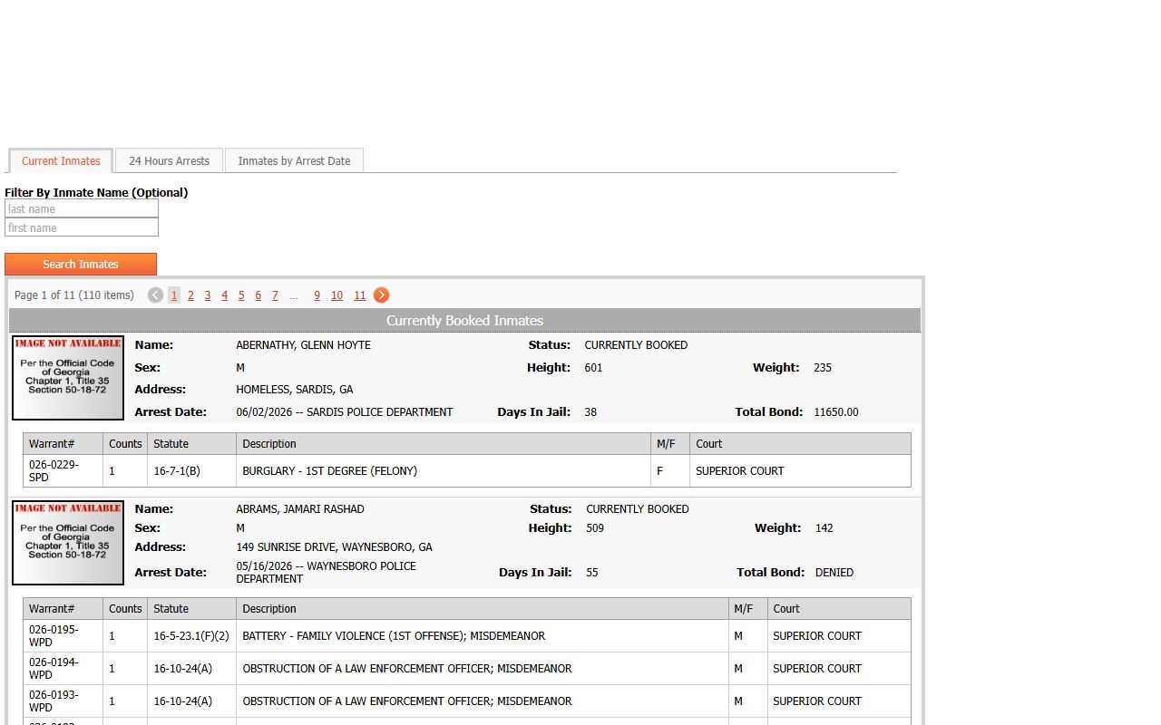 Burke County jail roster current inmate records source