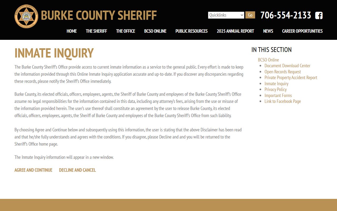 Burke County inmate records Sheriff's inmate inquiry source
