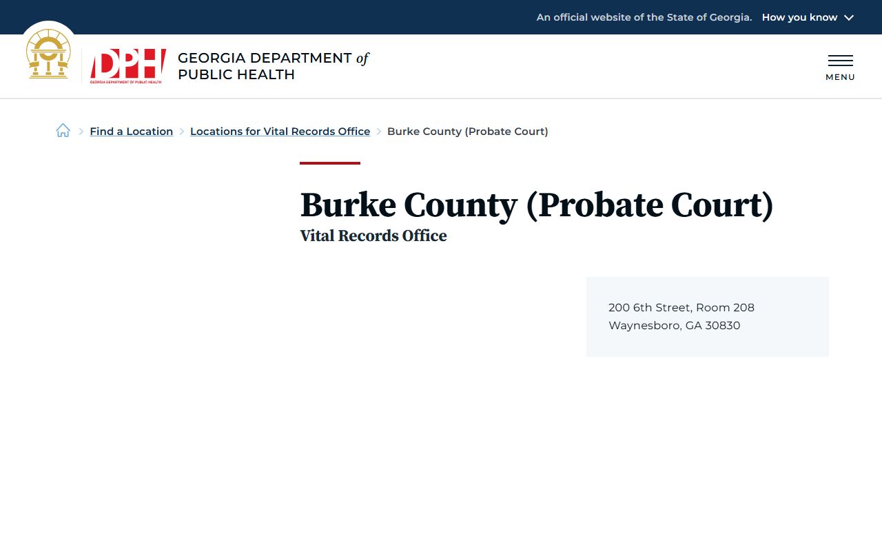 Burke County marriage records Georgia DPH Probate Court vital records listing