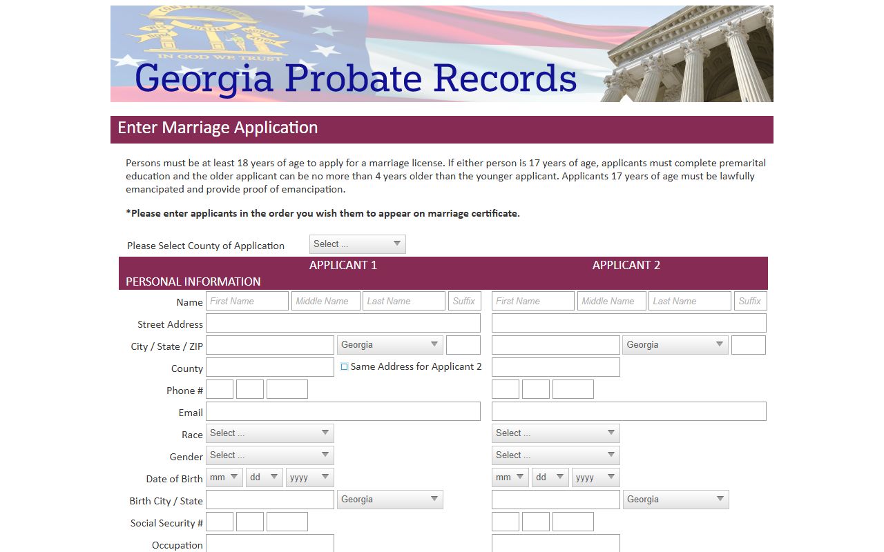 Burke County marriage records Georgia Probate Records marriage application