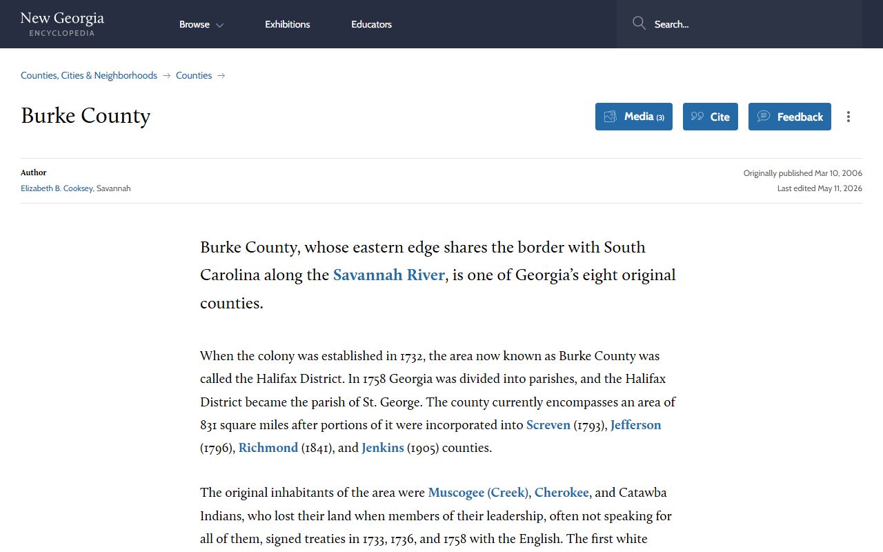 Burke County probate records New Georgia Encyclopedia county history source