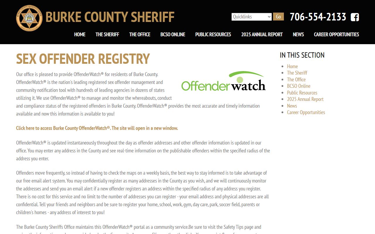Burke County warrant search Sheriff's sex offender registry source