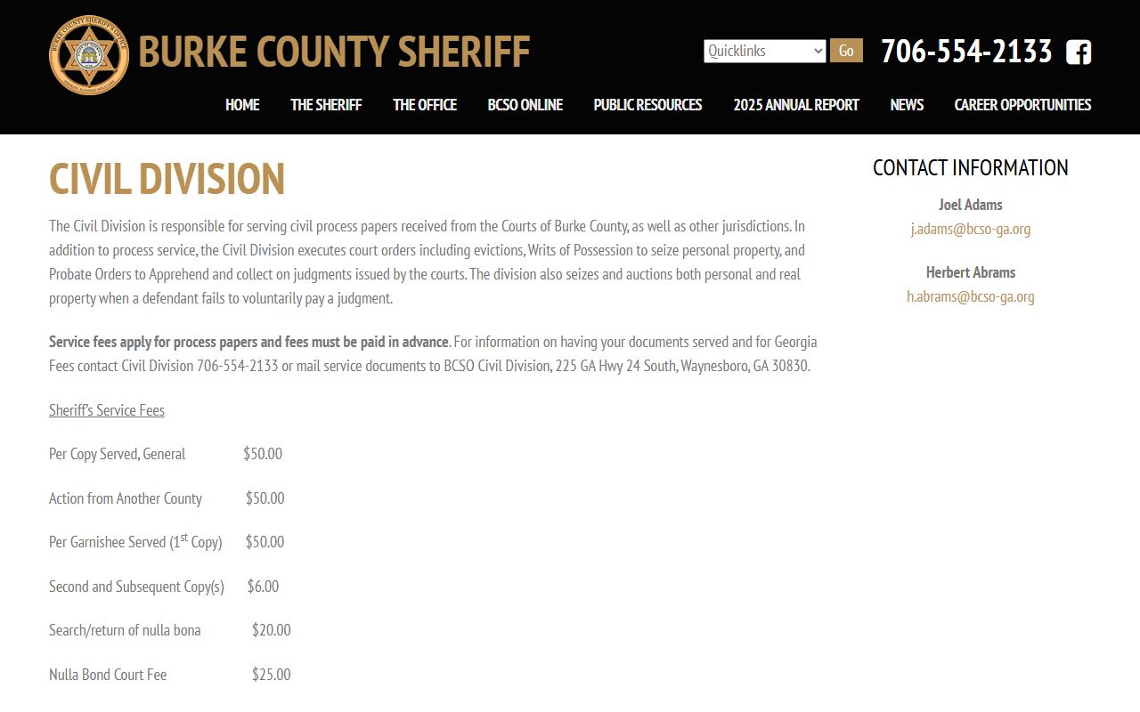 Burke County warrant records Sheriff's Civil Division source
